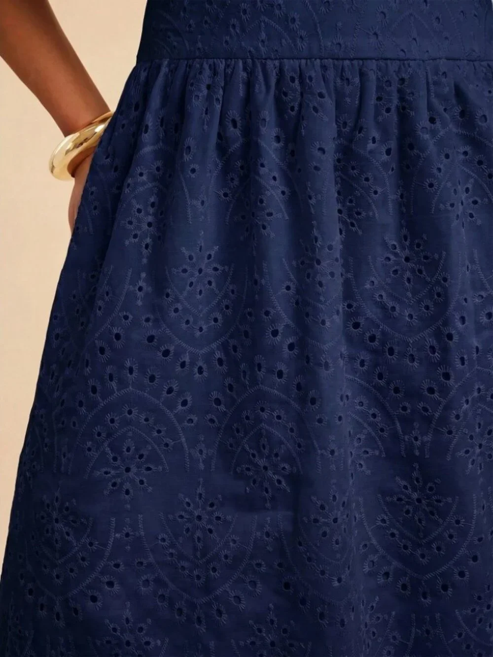 Navy Eyelet Embroidered Scalloped Crop Top & Maxi Skirt Set